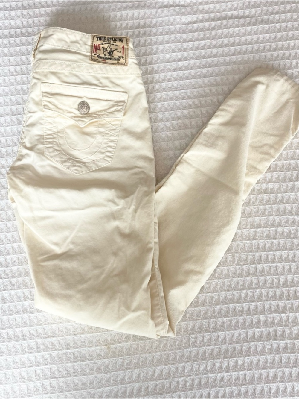 True Religion Women's Cream Low Rise Corduroy Skinny Jeans size 26